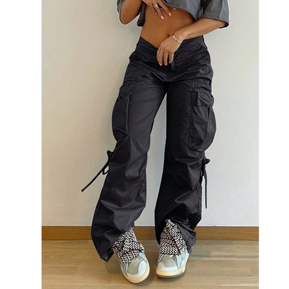 Black Cargo Pants with Pockets - Picture 2 of 7
